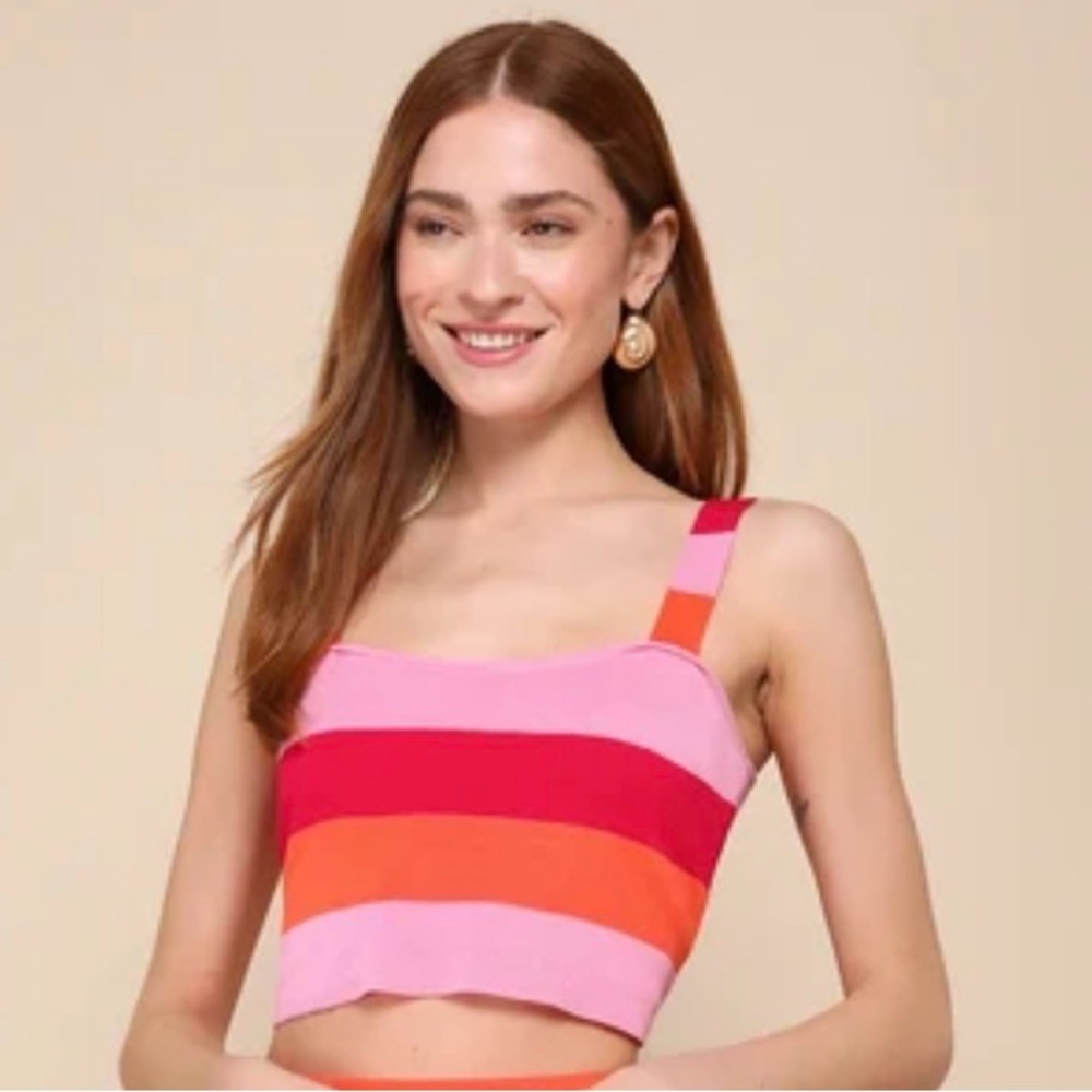 NWT Lulus Striped Knit Striped Cropped Tank Top Size Small
